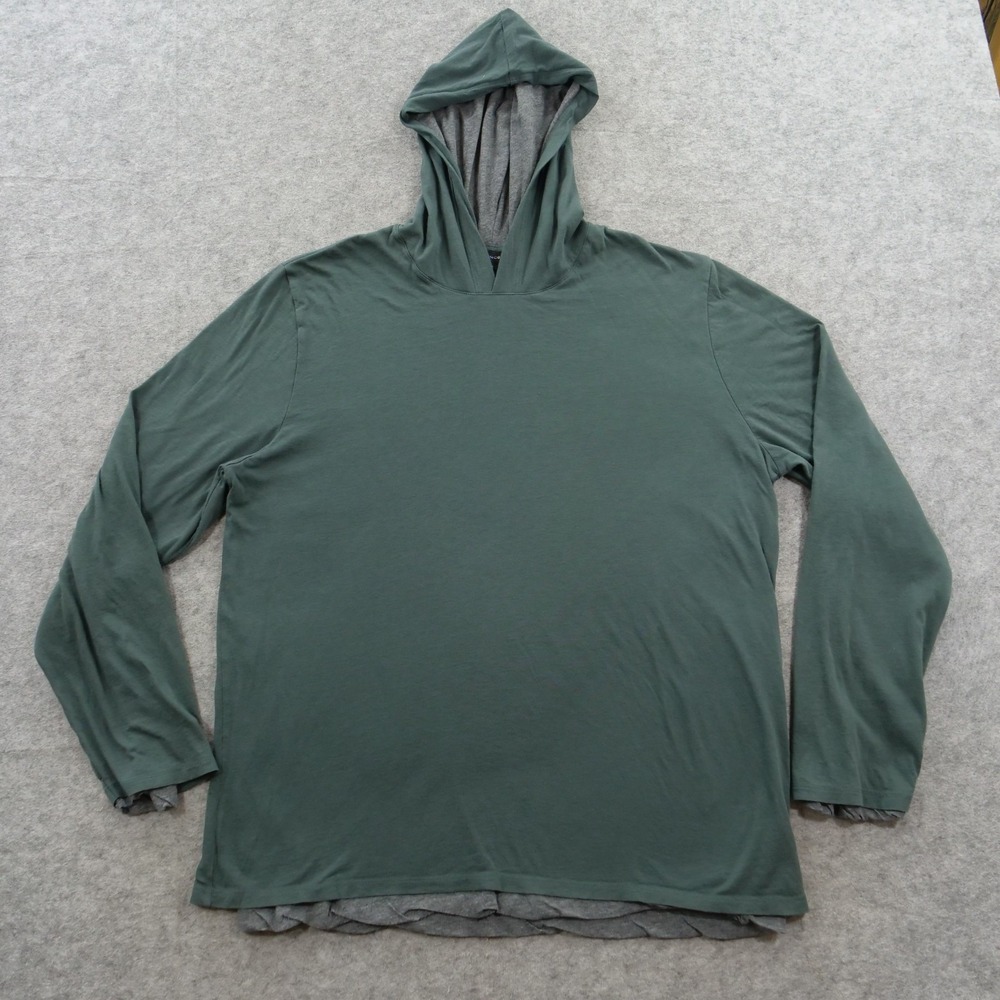 Vince Mens Hoodie Extra Large Green Gray Double Layer Pullover Pima Shirt